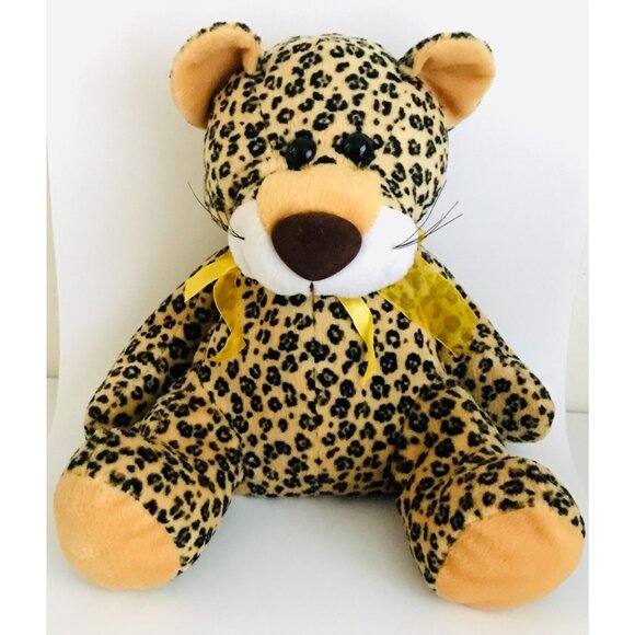 KellyToy Leopard Cheetah Stuffed Animal Plush Soft Toy Wildcat 13" Gold Ribbon - Picture 2 of 8